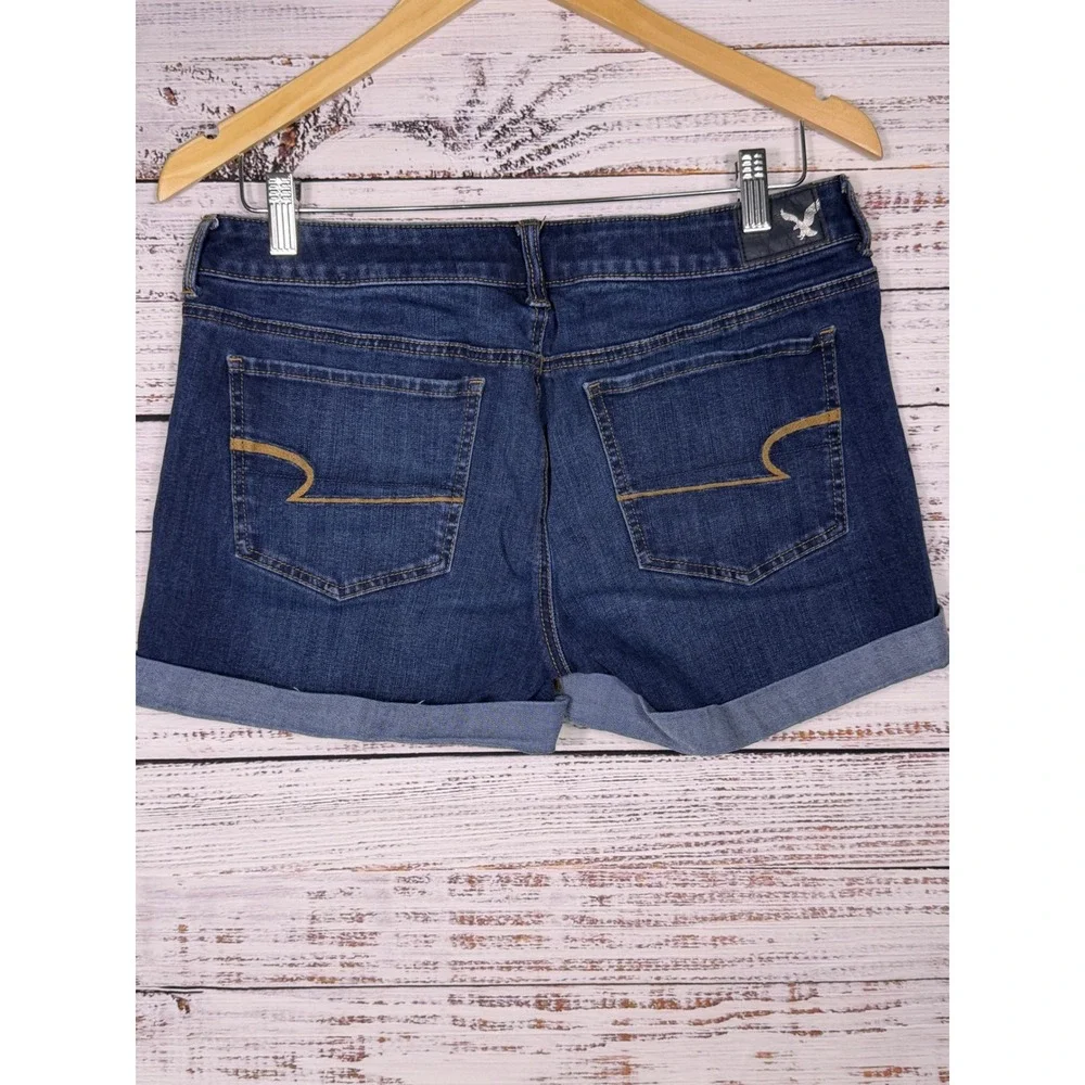 American Eagle Denim Shorts Womens 12 Dark Wash 360 Super Stretch Cuffed Midi